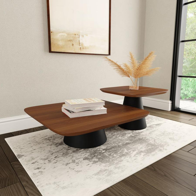 Eason 2-piece Coffee Table Set Walnut and Black-zoom-