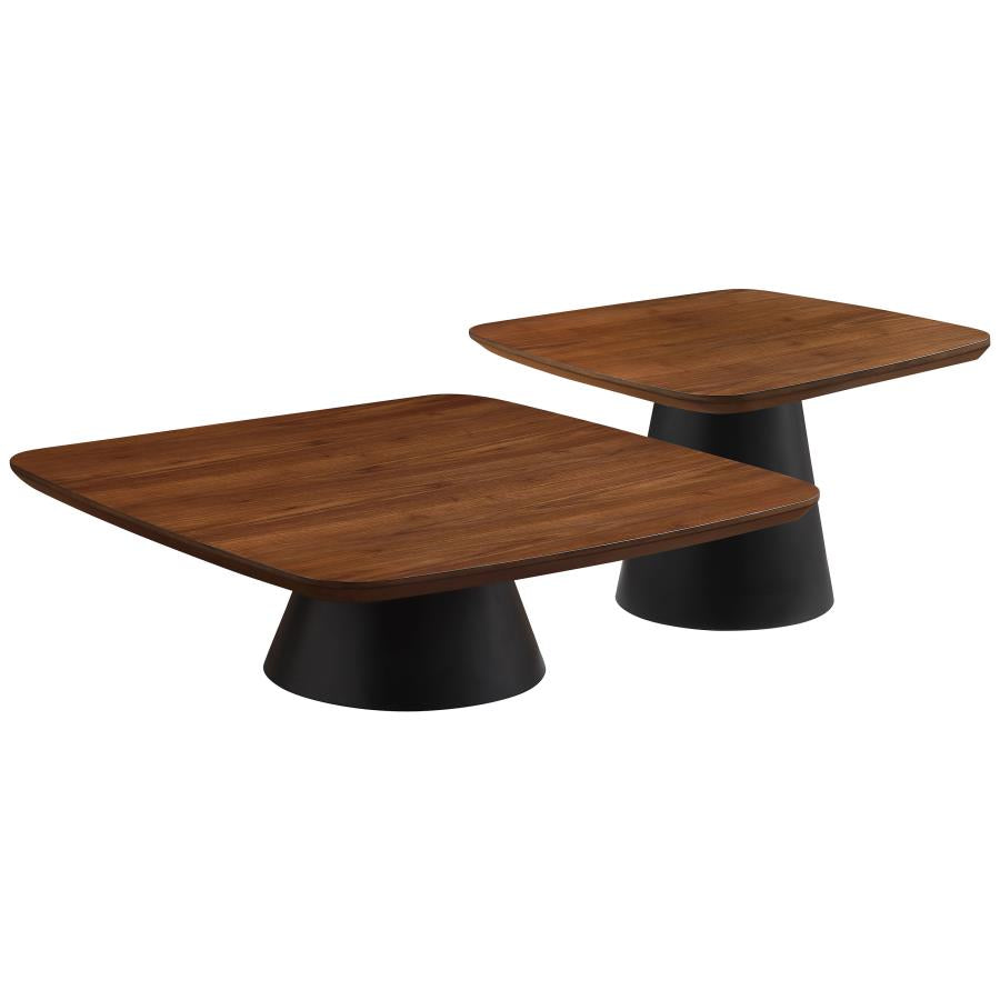 Eason 2-piece Coffee Table Set Walnut and Black-zoom-1