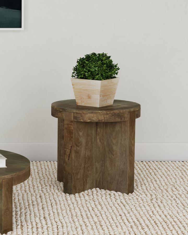 Kinkaid Round Solid Mango Wood End Table Brown-zoom-2