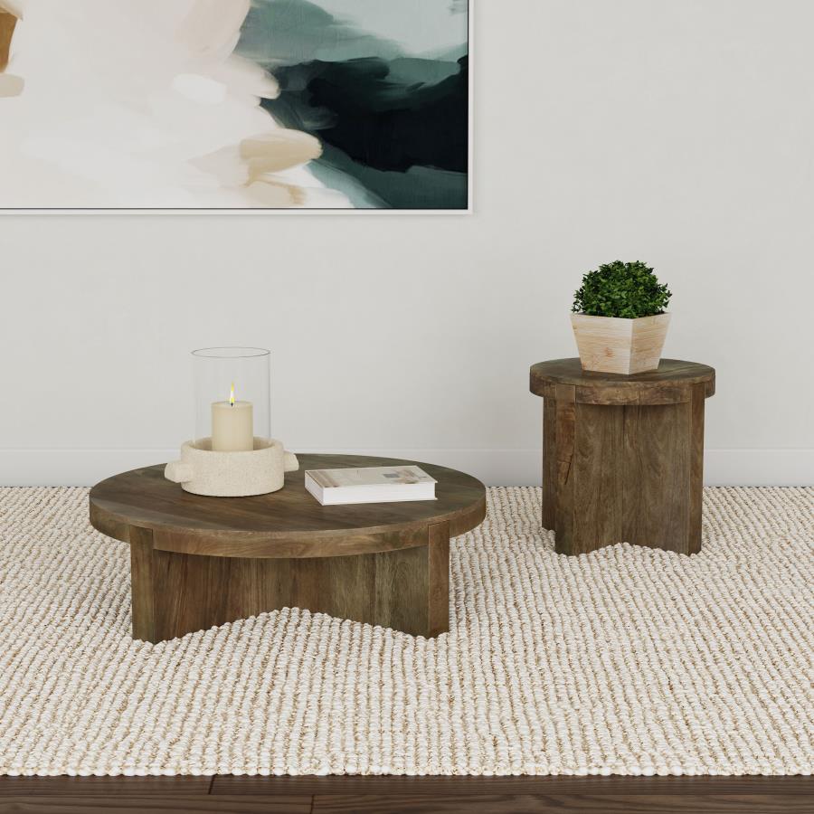 Kinkaid 2-piece Solid Wood Coffee and End Table Set Brown-1