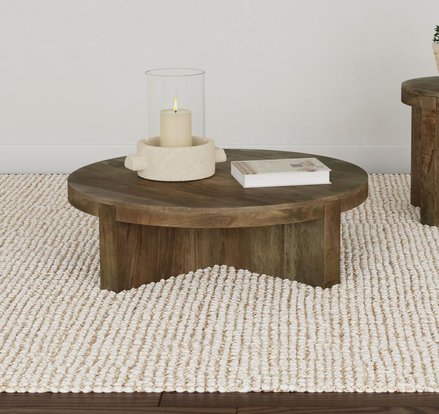 Kinkaid Round Solid Mango Wood Coffee Table Brown-2