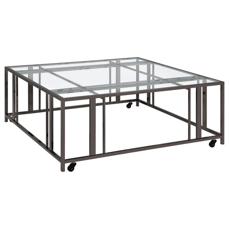 Adri Square Glass Top Coffee Table with Casters Black Nickel-zoom-
