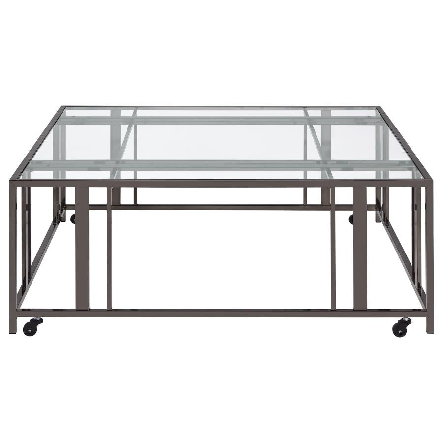 Adri Square Glass Top Coffee Table with Casters Black Nickel-zoom-3