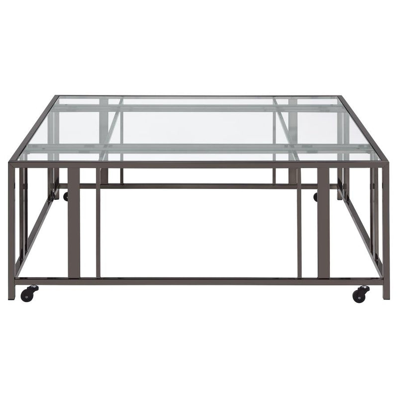 Adri Square Glass Top Coffee Table with Casters Black Nickel-zoom-