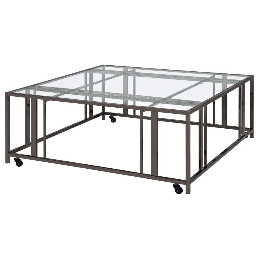 Adri Square Glass Top Coffee Table with Casters Black Nickel-zoom-4
