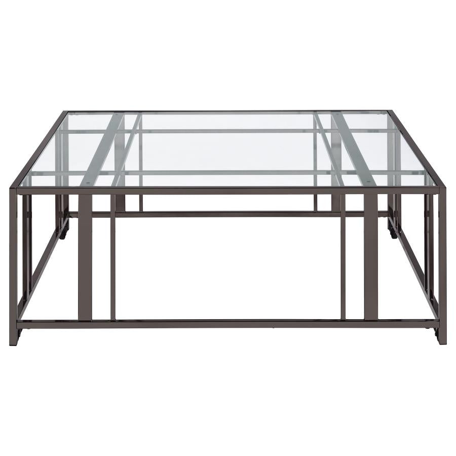 Adri Square Glass Top Coffee Table with Casters Black Nickel-zoom-5