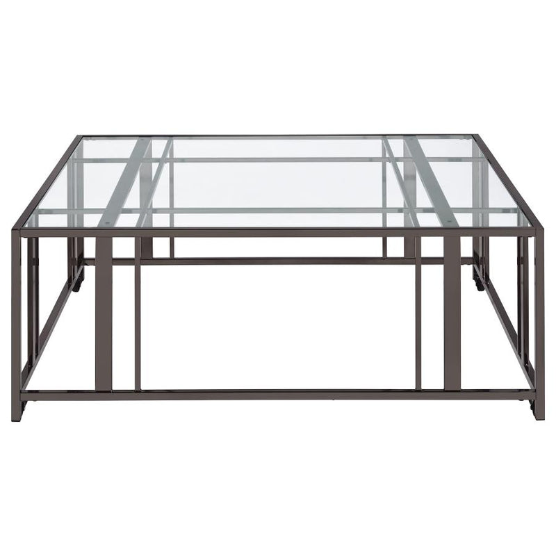 Adri Square Glass Top Coffee Table with Casters Black Nickel-zoom-