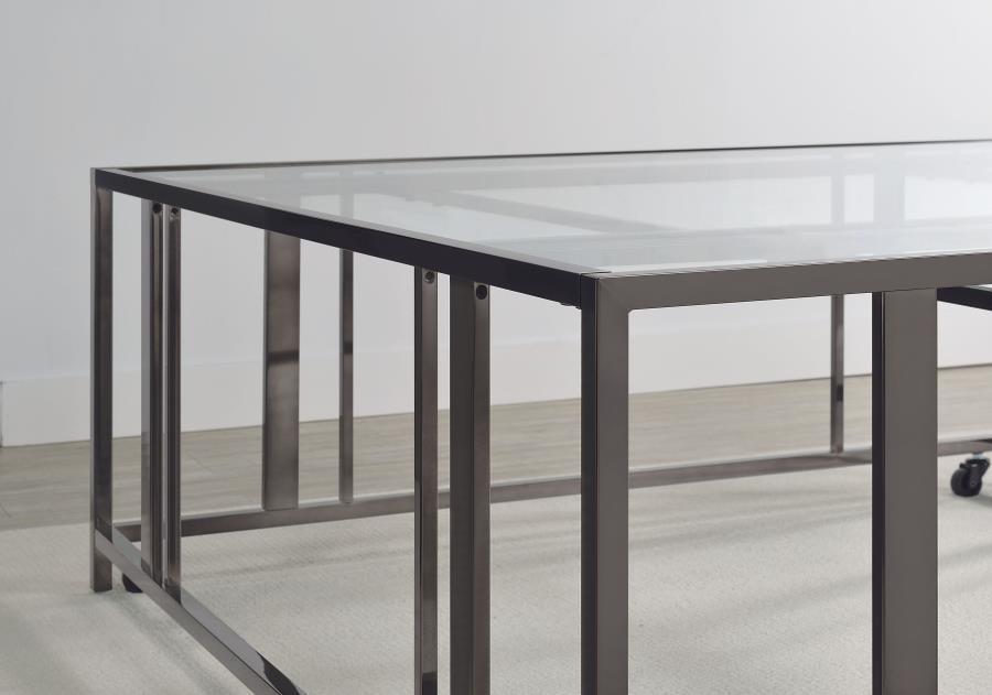 Adri Square Glass Top Coffee Table with Casters Black Nickel-zoom-6