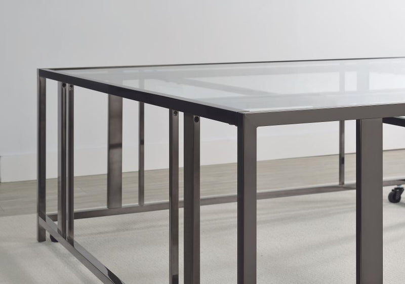 Adri Square Glass Top Coffee Table with Casters Black Nickel-zoom-