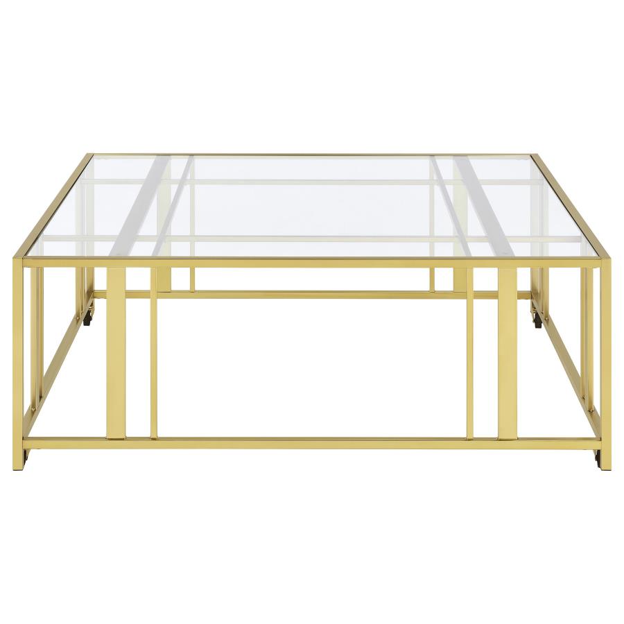 Adri Square Glass Top Coffee Table with Casters Matte Brass-5