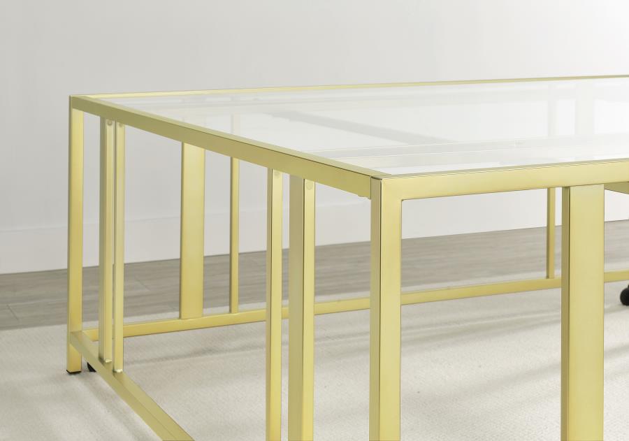 Adri Square Glass Top Coffee Table with Casters Matte Brass-6