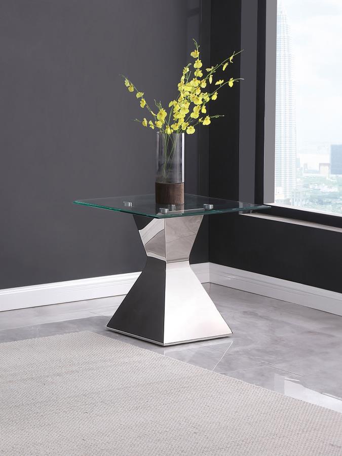 Jenny Glass Top Stainless Steel Side End Table Chrome-2