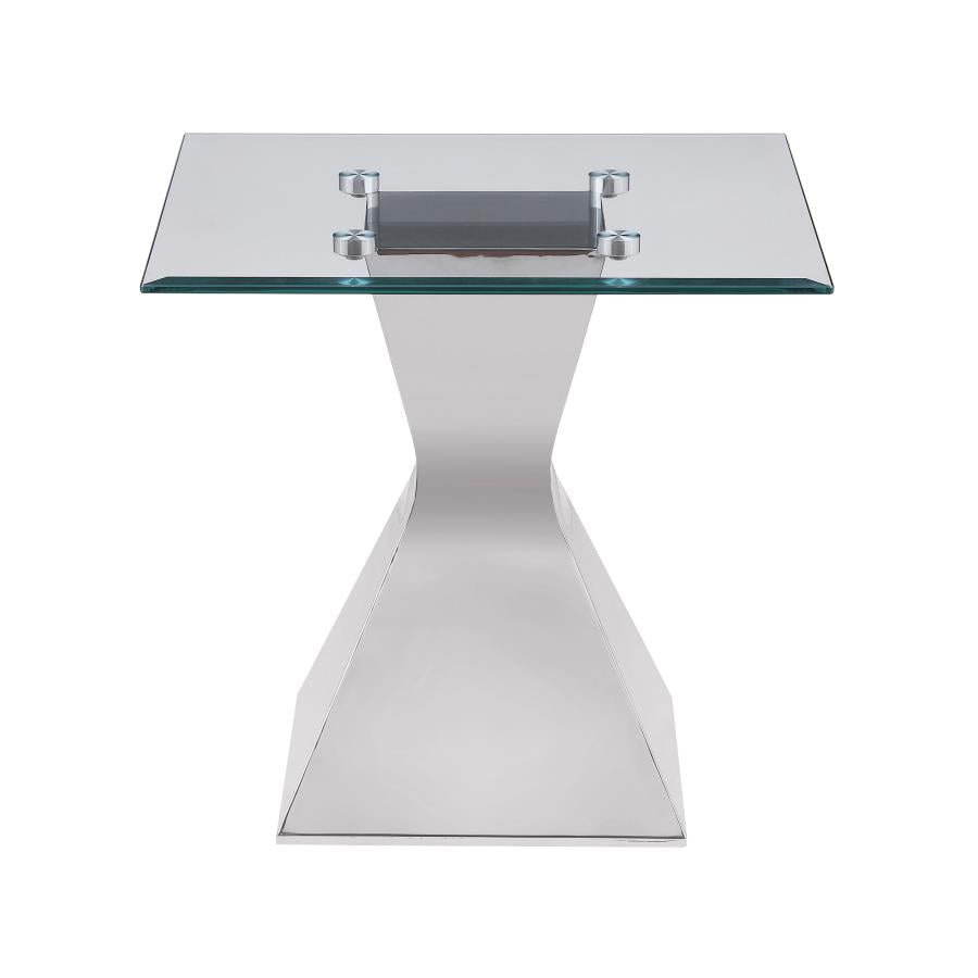 Jenny Glass Top Stainless Steel Side End Table Chrome-3