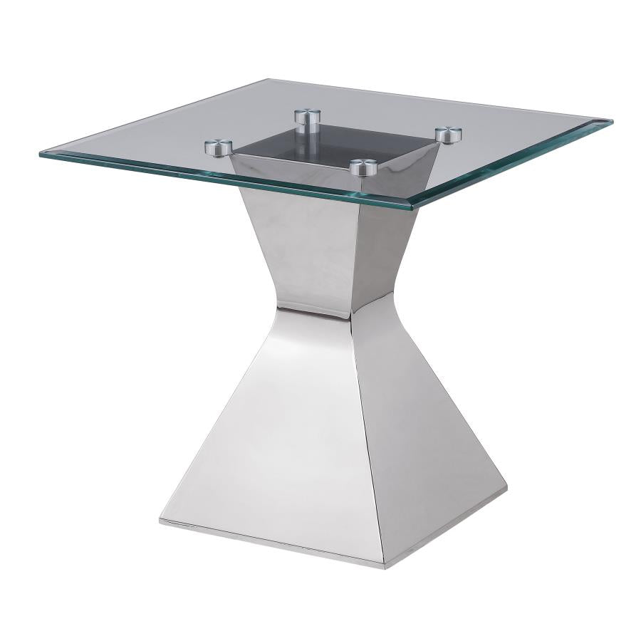 Jenny Glass Top Stainless Steel Side End Table Chrome-4