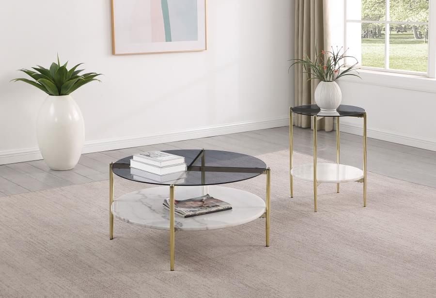 Jonelle 2-piece Round Coffee and End Table Set Gold-zoom-1