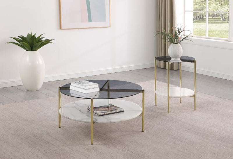 Jonelle 2-piece Round Coffee and End Table Set Gold-zoom-