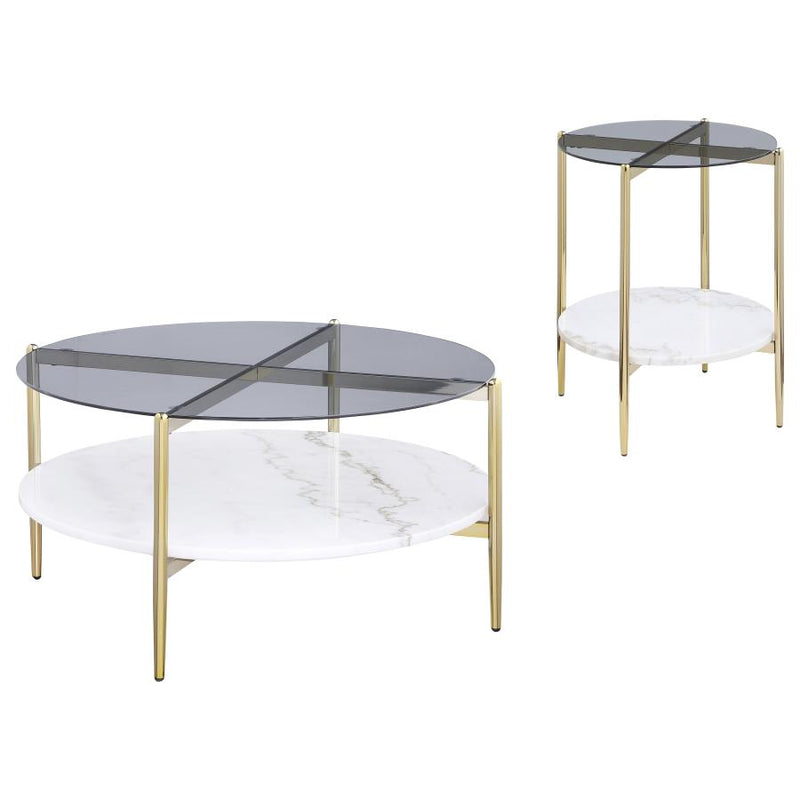Jonelle 2-piece Round Coffee and End Table Set Gold-zoom-