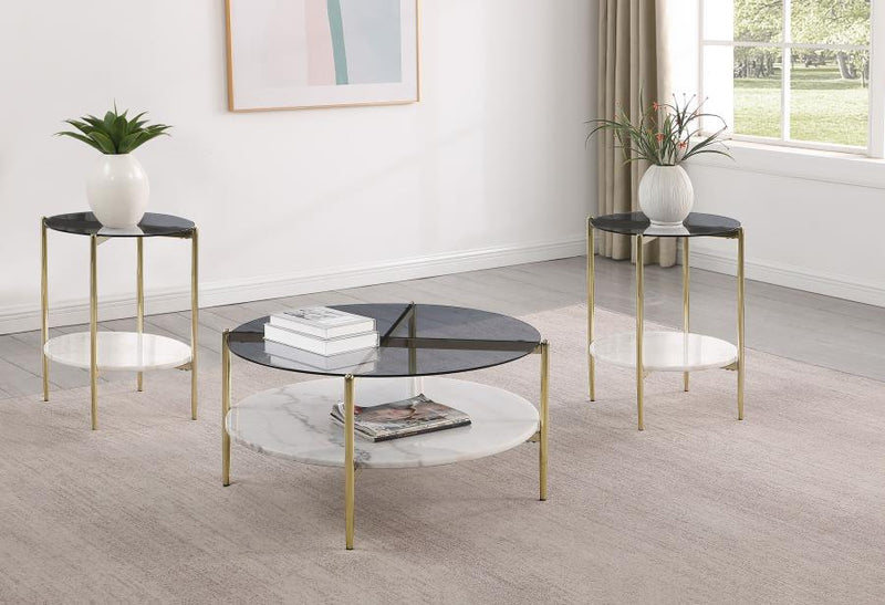 Jonelle 3-piece Round Coffee and End Table Set Gold-zoom-