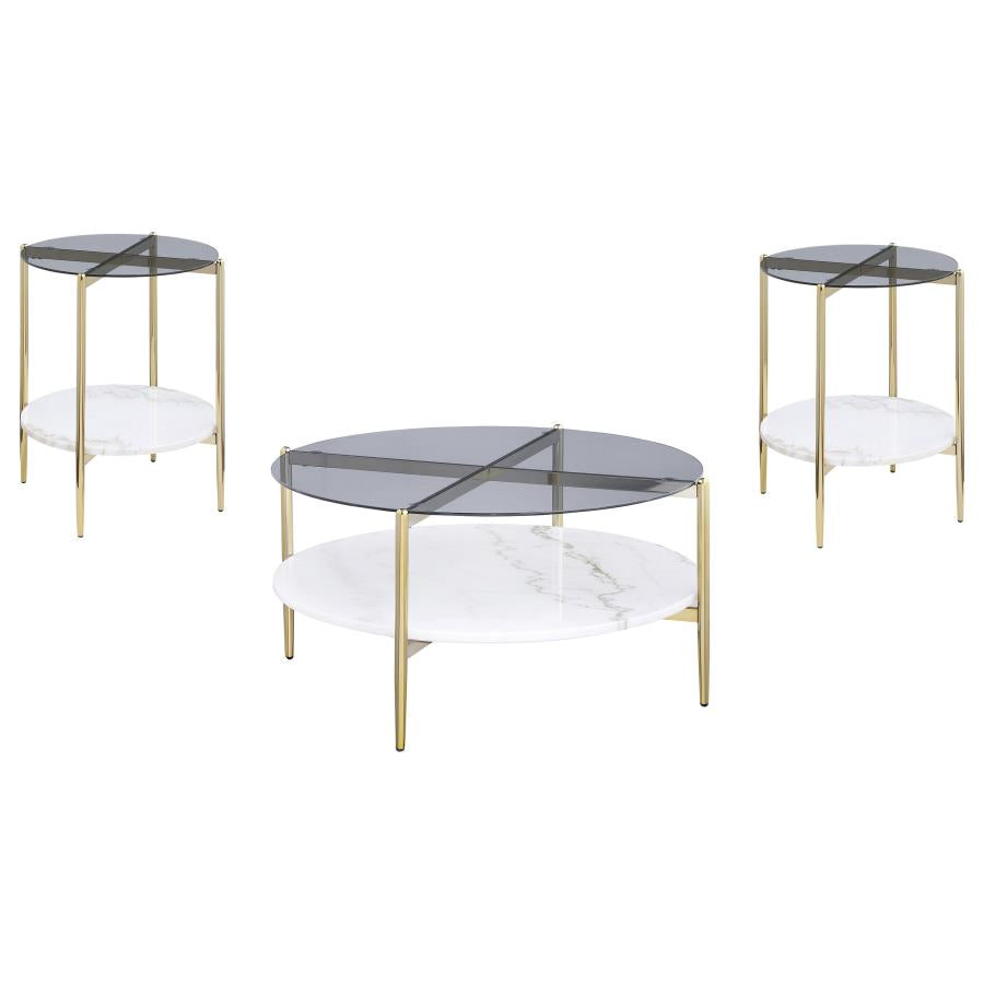 Jonelle 3-piece Round Coffee and End Table Set Gold-zoom-2