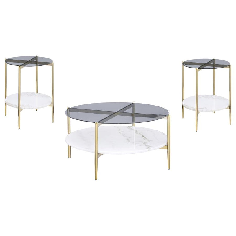 Jonelle 3-piece Round Coffee and End Table Set Gold-zoom-