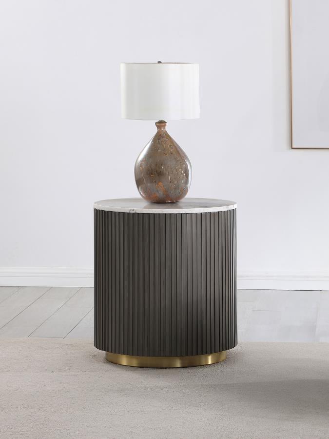 Jason Round White Marble Top Side End Table Charcoal-zoom-
