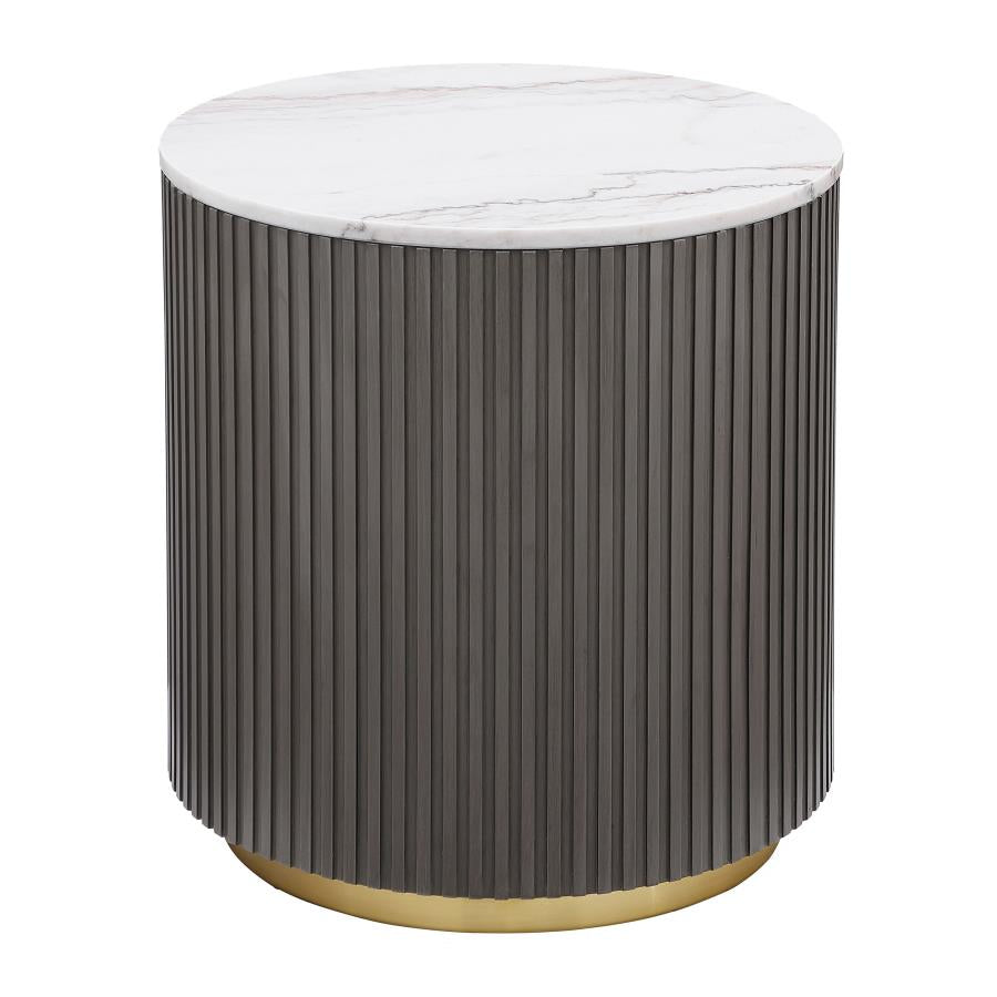 Jason Round White Marble Top Side End Table Charcoal-zoom-1