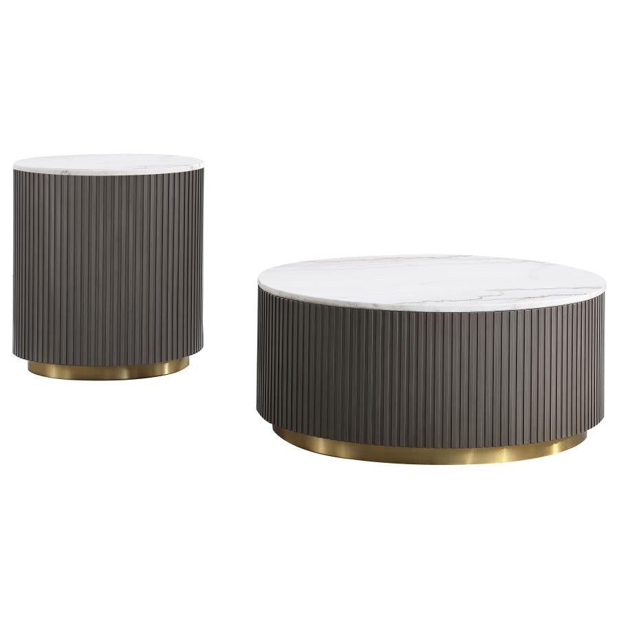 Jason 2-piece Round White Marble Coffee Table Set Charcoal-zoom-2