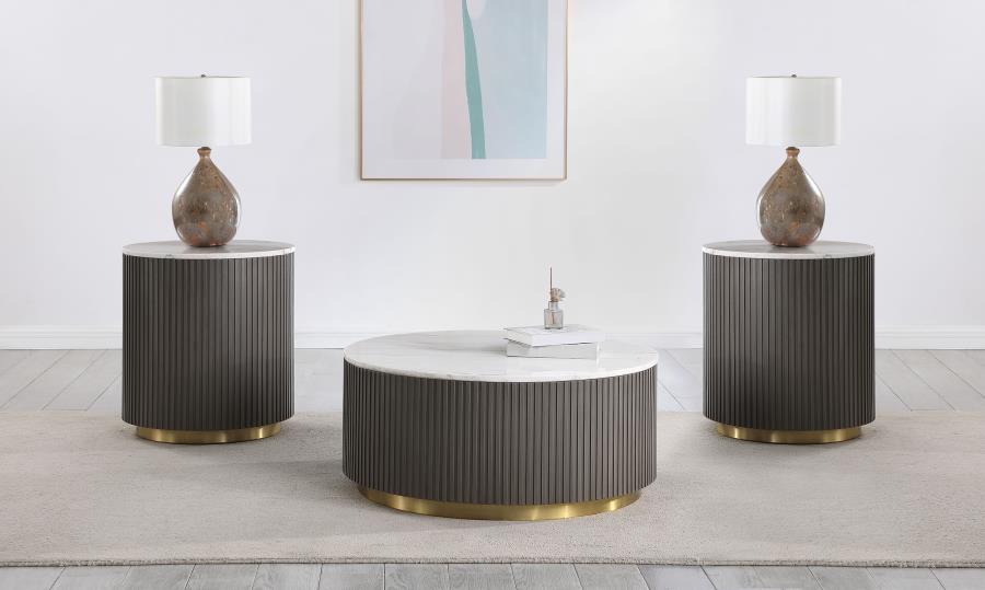 Jason 3-piece Round White Marble Coffee Table Set Charcoal