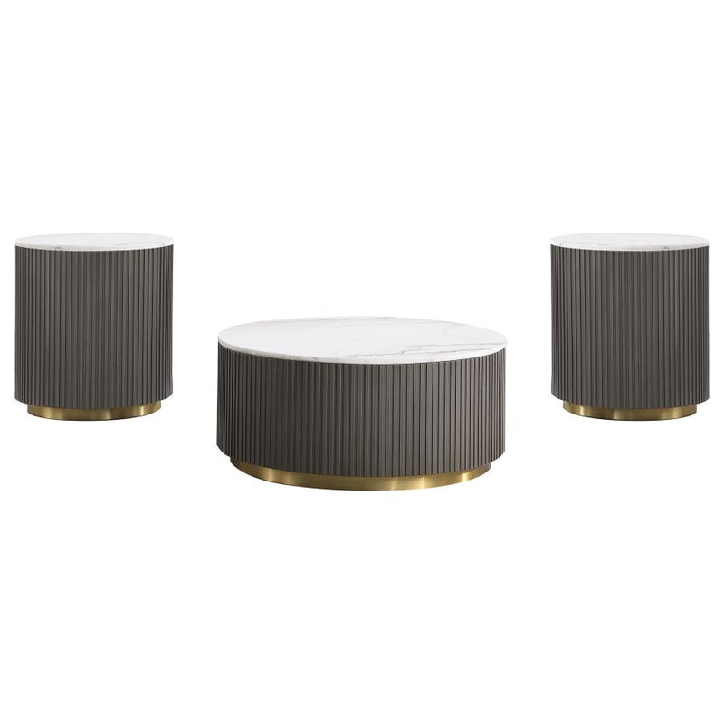 Jason 3-piece Round White Marble Coffee Table Set Charcoal-zoom-
