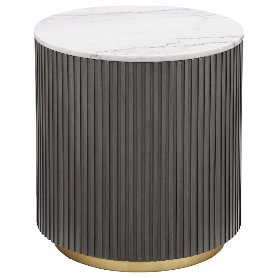 Jason 3-piece Round White Marble Coffee Table Set Charcoal-zoom-3