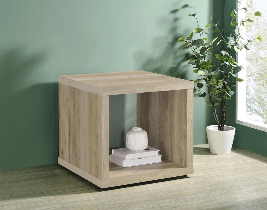 Frisco Square Engineered Wood Side End Table Distressed Pine-2