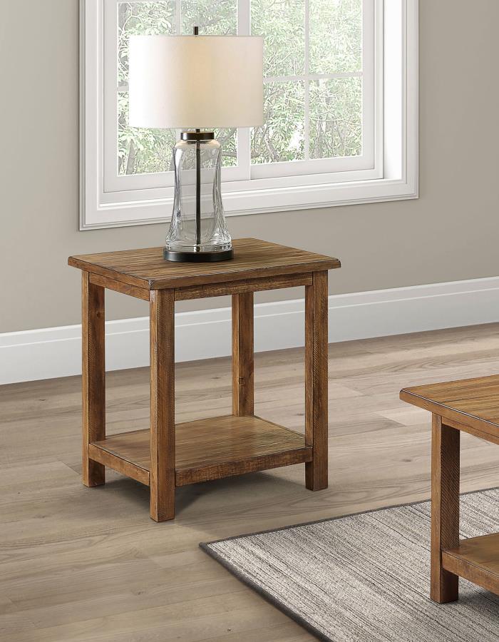 Payne Wood End Table with Shelf Distressed Brown-2
