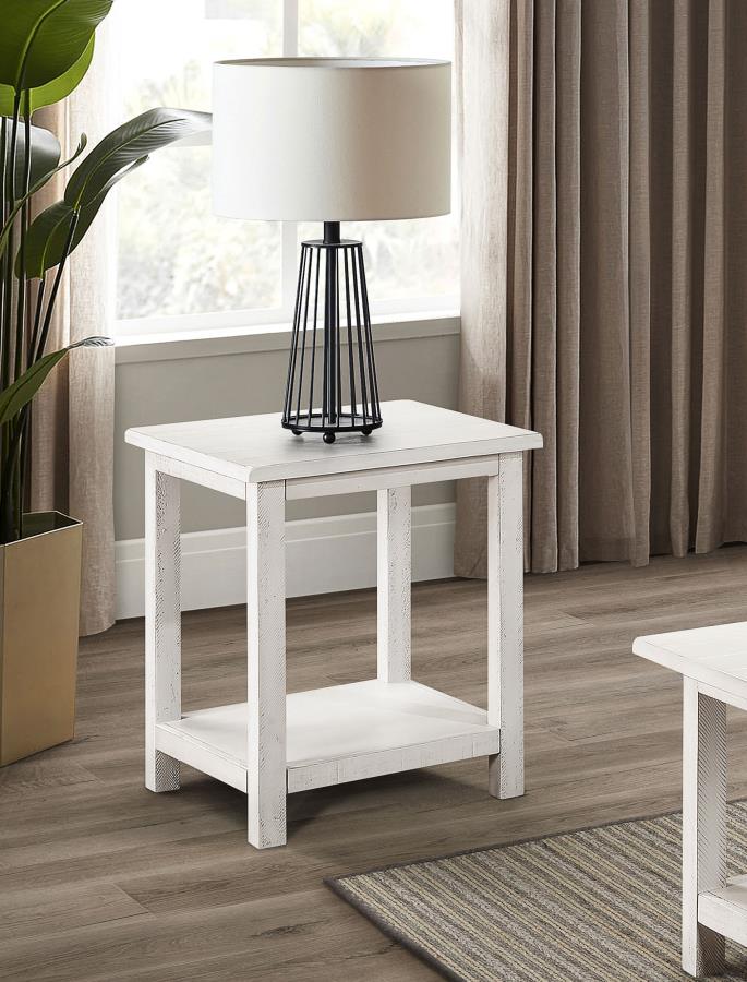 Payne Wood End Table with Shelf Distressed White-2
