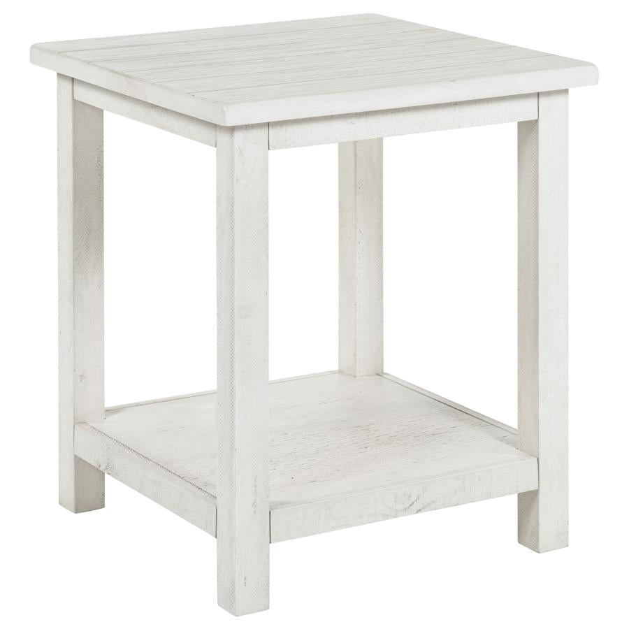 Payne Wood End Table with Shelf Distressed White-1