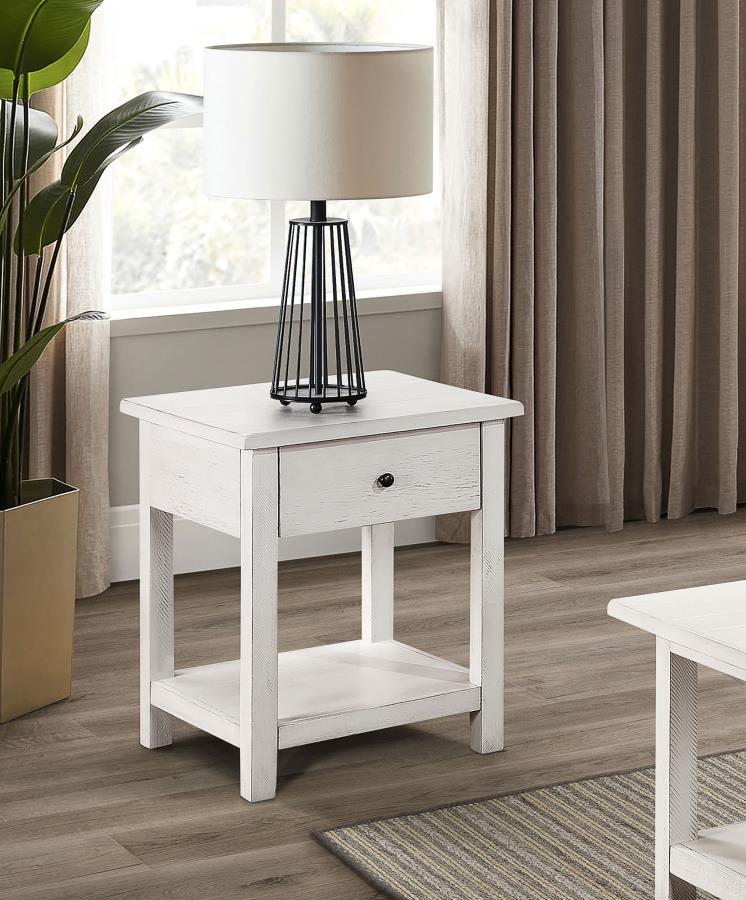 Payne 1-drawer Wood End Table with Shelf Distressed White-2