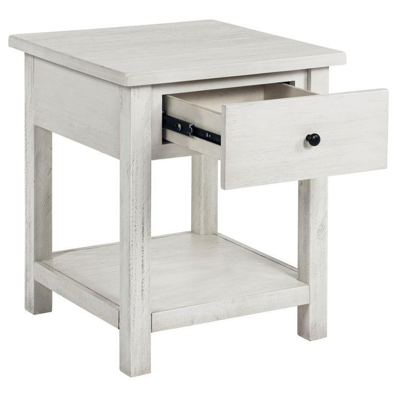 Payne 1-drawer Wood End Table with Shelf Distressed White-zoom-