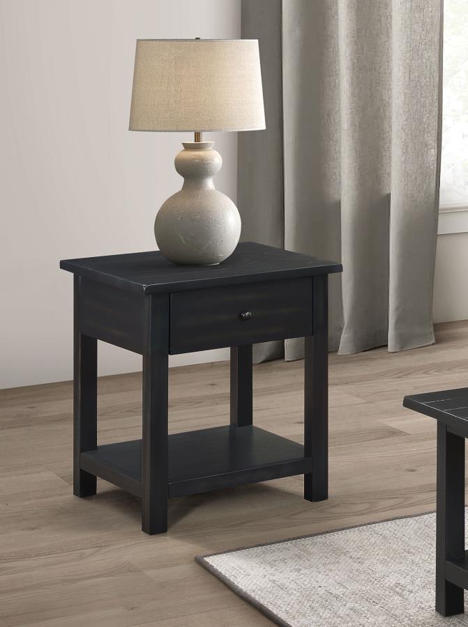 Payne 1-drawer Wood End Table with Shelf Distressed Java-zoom-2