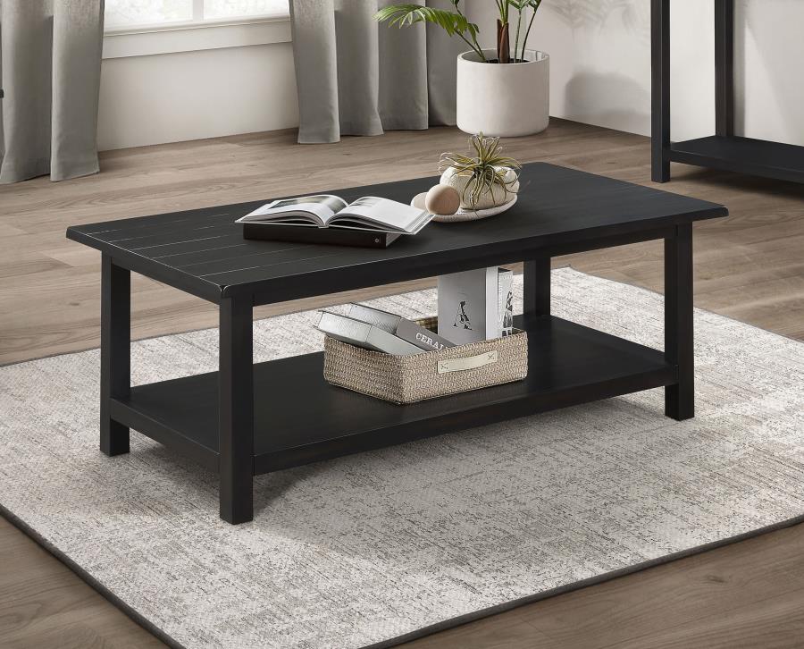 Payne Wood Coffee Table with Shelf Distressed Java-2
