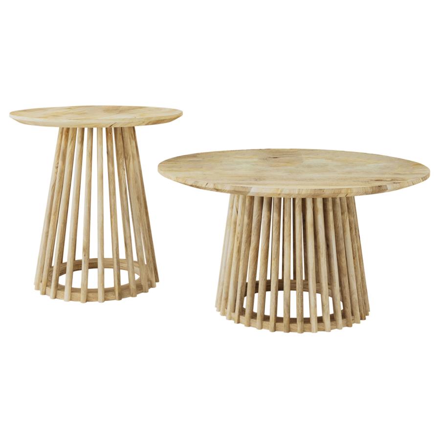 Touhy 2-piece Round Coffee and End Table Set Natural Mango-2
