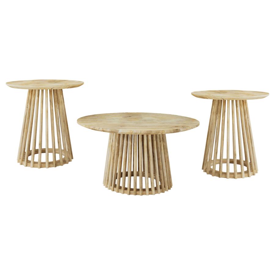 Touhy 3-piece Round Coffee and End Table Set Natural Mango-2