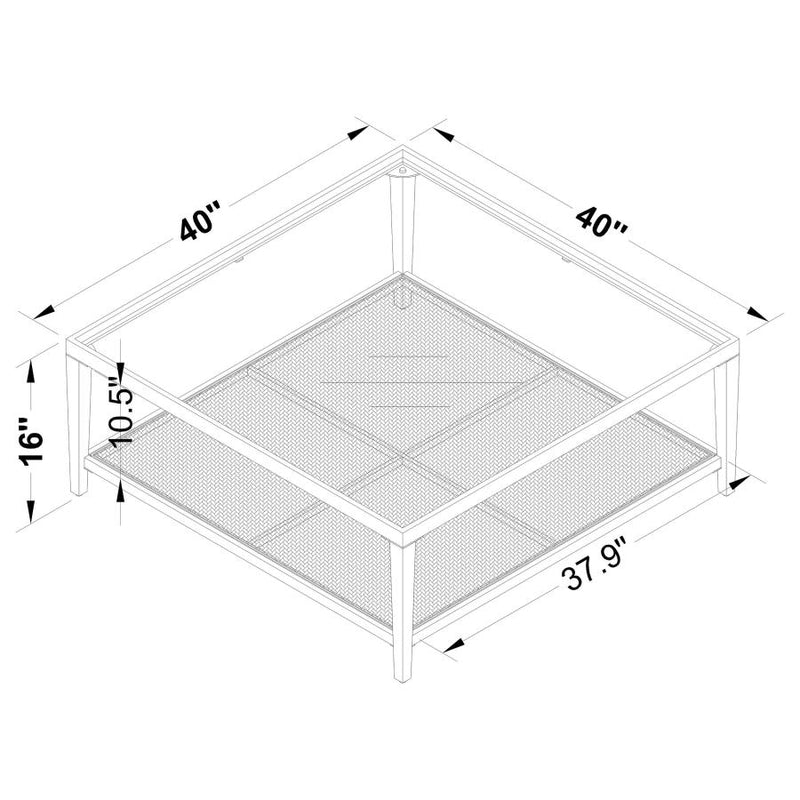 Amherst Glass Top Metal with Cane Shelf Coffee Table Black-zoom-