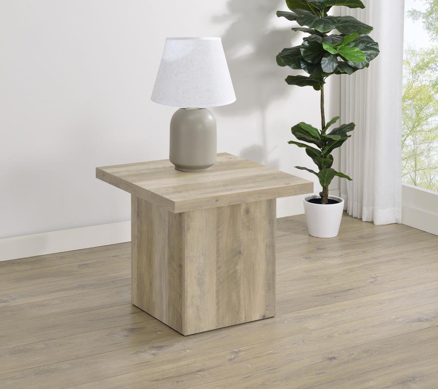 Devar Square Engineered Wood End Table Distressed Pine-2