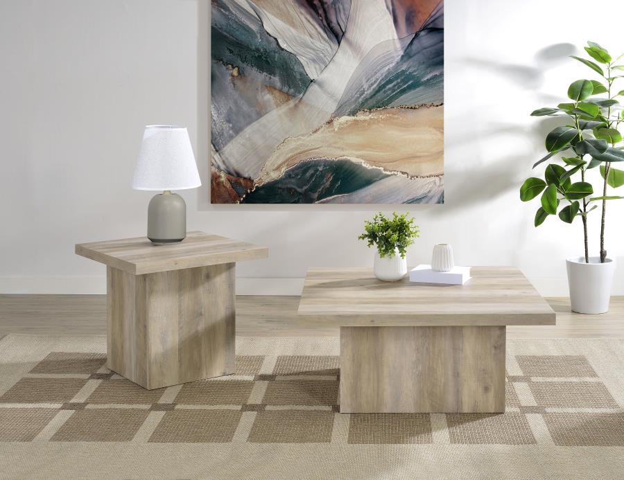 Devar Square Engineered Wood End Table Distressed Pine-9