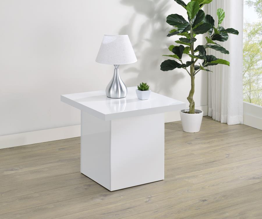 Devar Square Engineered Wood Side End Table White High Gloss-2