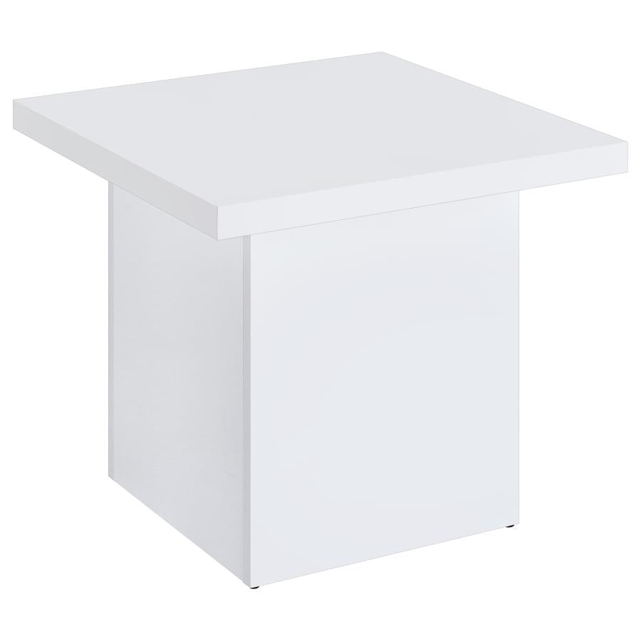 Devar Square Engineered Wood Side End Table White High Gloss-1