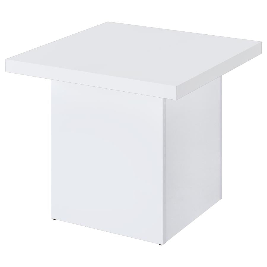 Devar Square Engineered Wood Side End Table White High Gloss-4