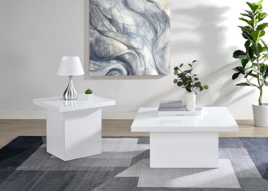 Devar Square Engineered Wood Side End Table White High Gloss-zoom-9