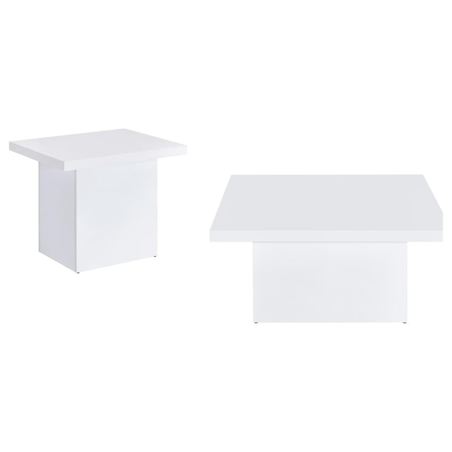 Devar 2-piece Square Coffee End Table Set White High Gloss-2
