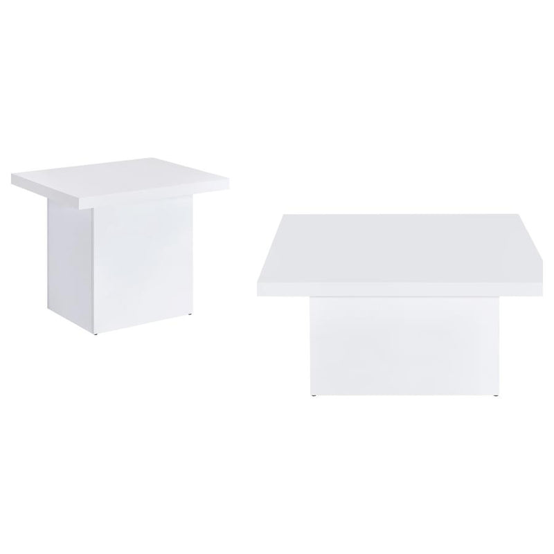 Devar 2-piece Square Coffee End Table Set White High Gloss-zoom-