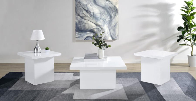 Devar 3-piece Square Coffee End Table Set White High Gloss-zoom-